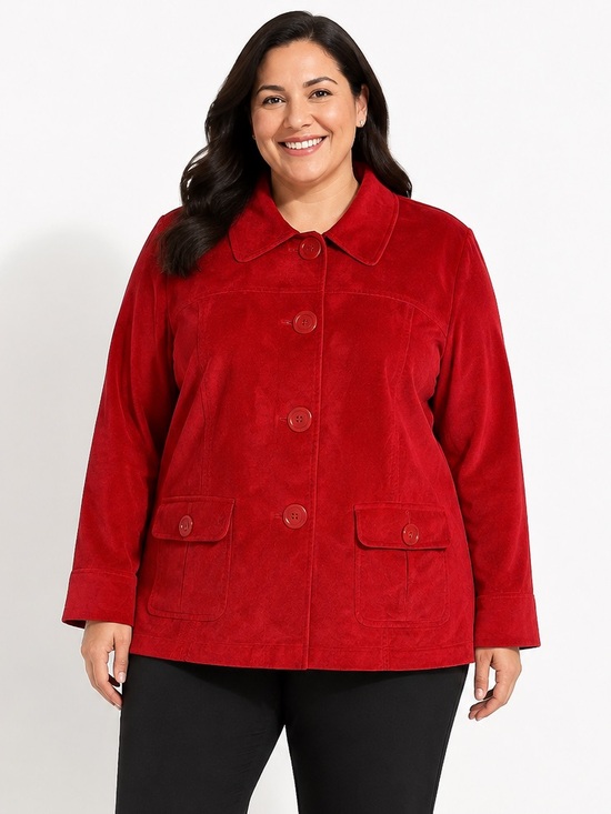 Talbots Jackets & Blazers - Talbots Woman Rich Red Velour Button Front Jacket Stretch Plus Size 18W Holiday